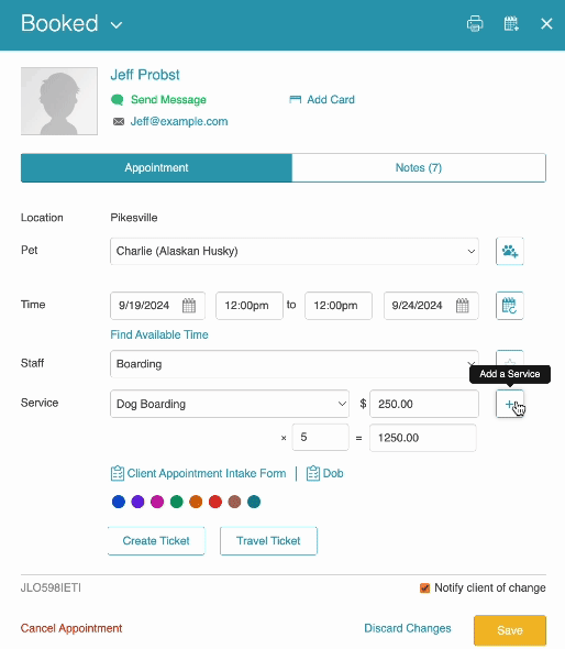 Add On Service to Multi Day Appointments
